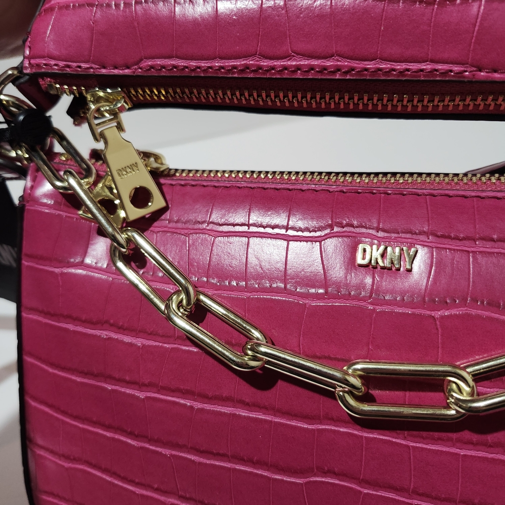 DKNY Lexi Double Crossbody Bag Women's One Size Pink Top Zip Closure Logo Plaque - Picture 7 of 9